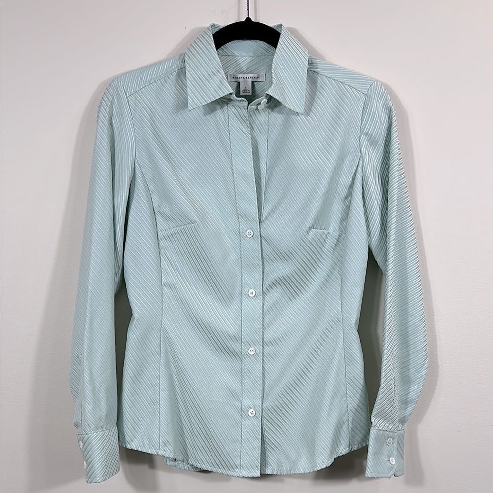 Banana Republic Seafoam Green Work Office Fitted Longsleeve Shirt Women Small